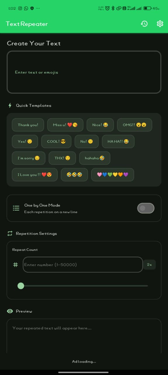 Text Repeater App Screenshot